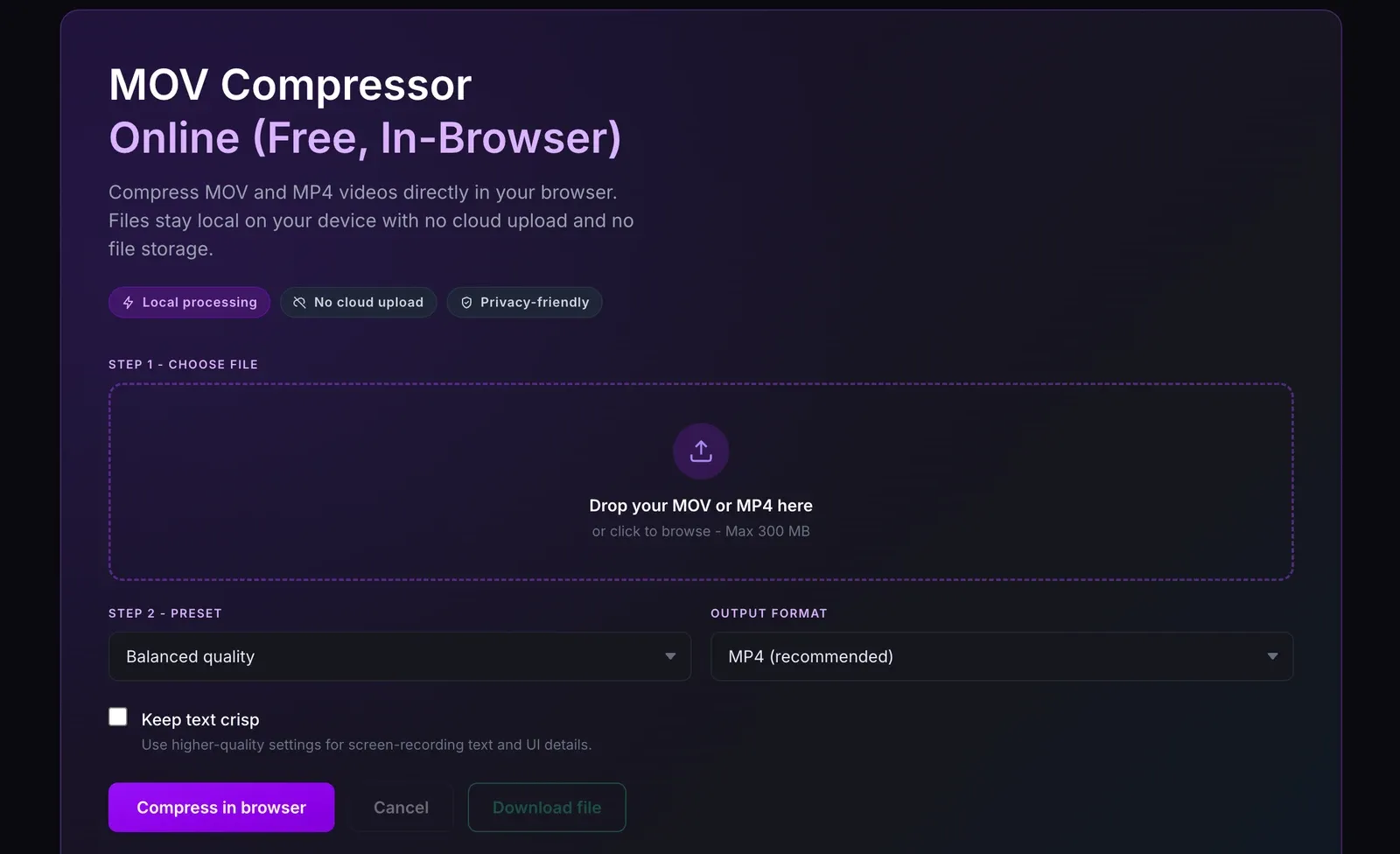 Screenshot of the Free Video Compressor Online browser tool
