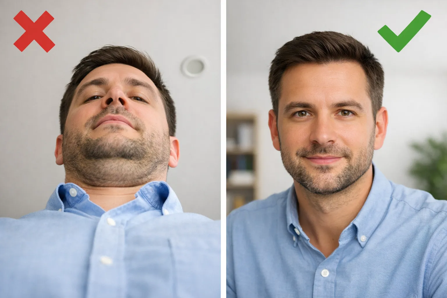 Camera angle comparison: low angle vs eyebrow height