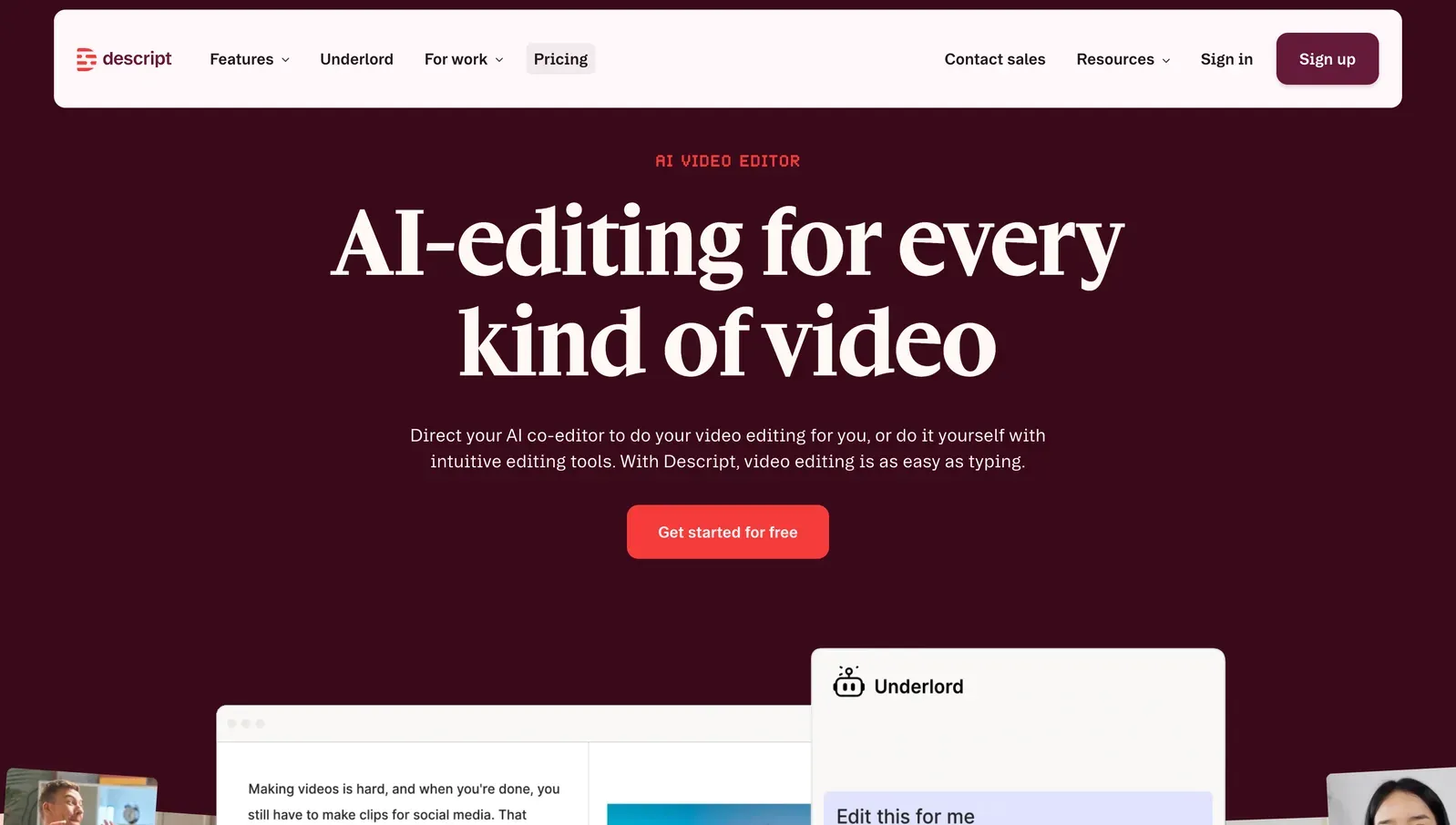 Descript transcript-based video editor interface