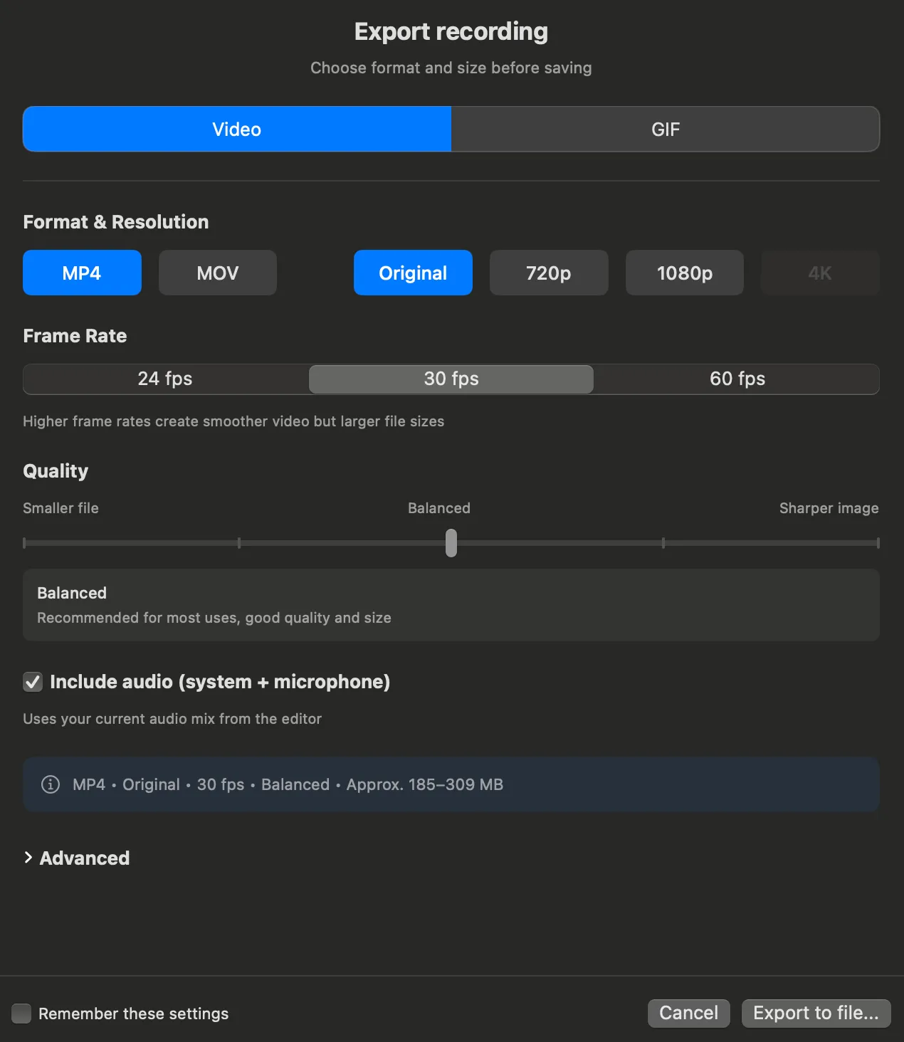 Video or GIF export options in CursorClip