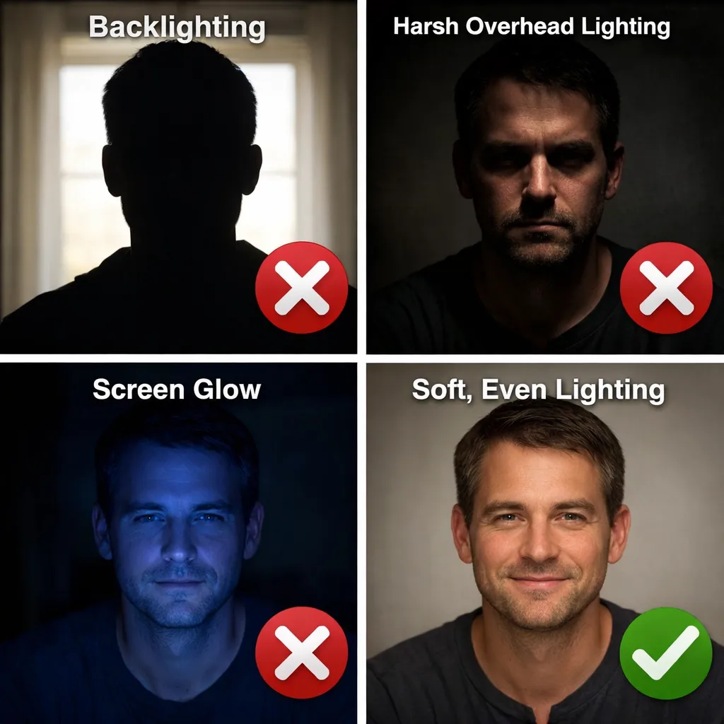 Common lighting mistakes grid showing what to avoid