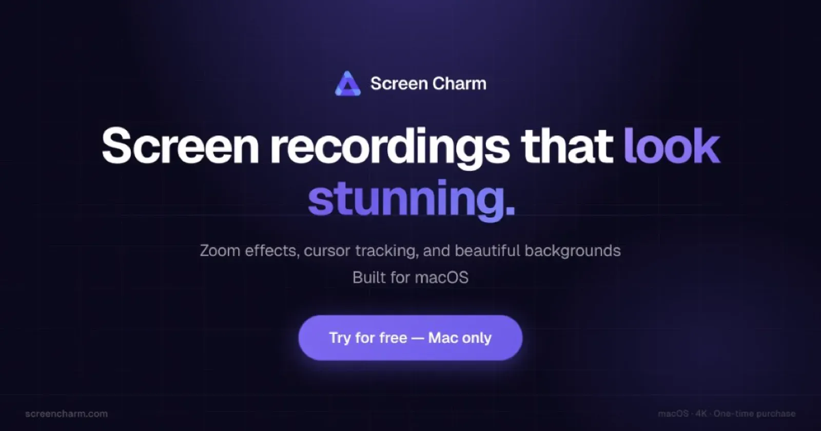 Screen Charm interface for Mac screen recording and zoom-based demos.