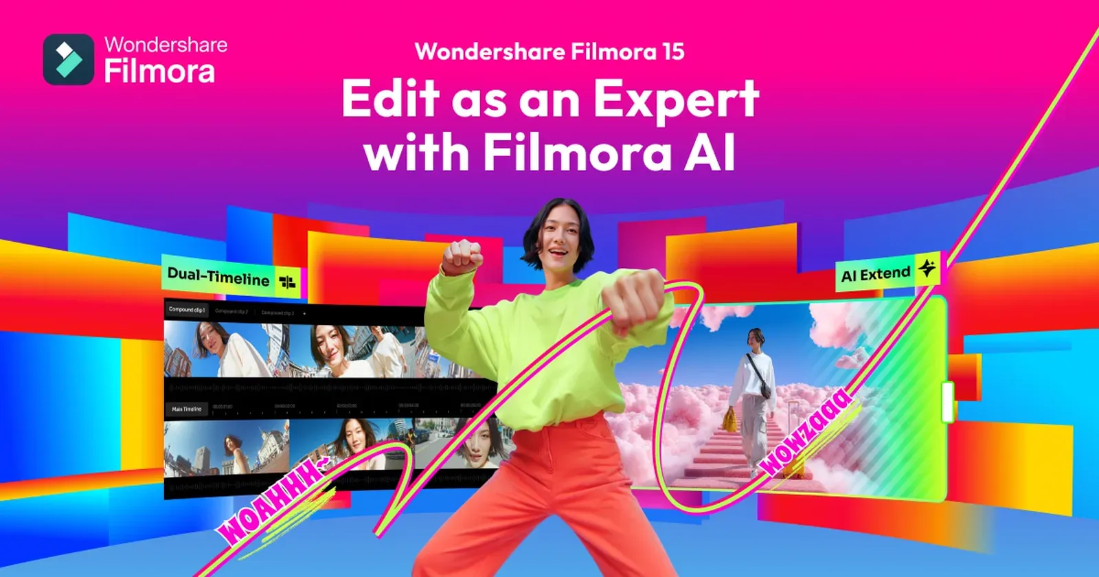 Wondershare Filmora interface for recording and editing videos.